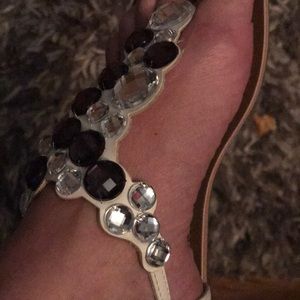 Black and diamond rhinestone sandals